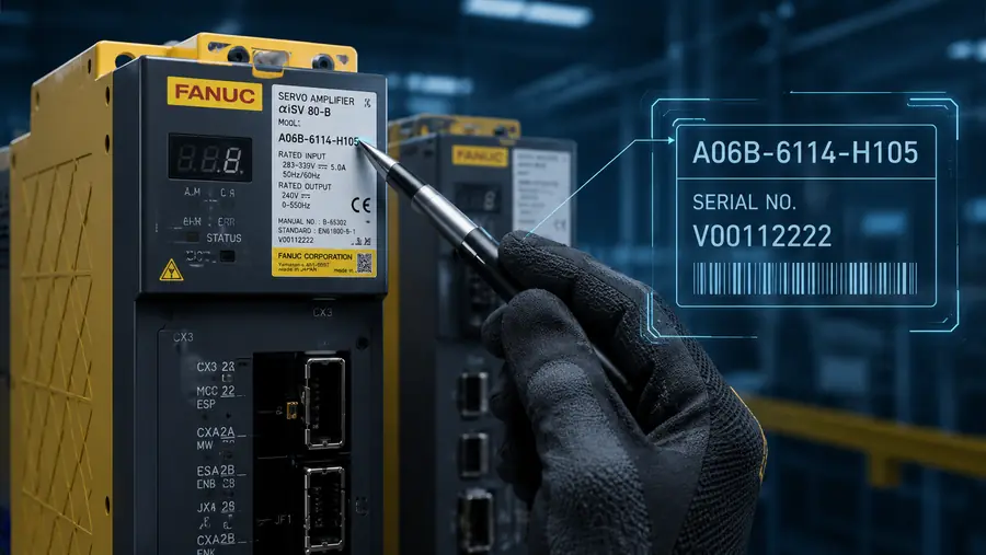 FANUC A06B servo amplifier model number and nameplate guide