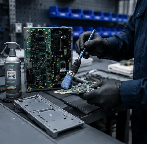 Industrial automation repair cleaning work before diagnostics