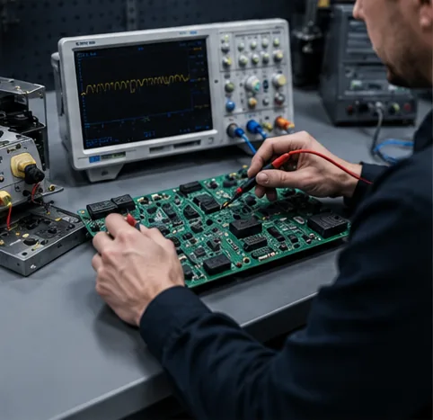 Industrial automation diagnostics bench during repair evaluation