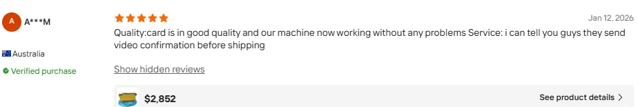 Anonymized verified buyer feedback from Australia about product quality and video confirmation