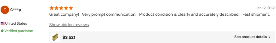 Anonymized verified buyer feedback from the United States about communication and shipment