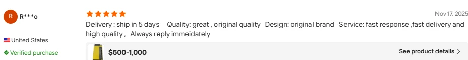 Anonymized verified buyer feedback from the United States about delivery speed and service