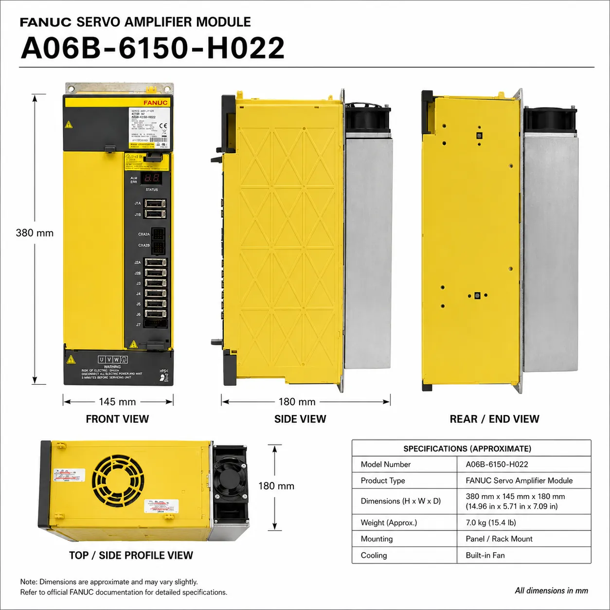 FANUC A06B-6150-H022 AiPS-22HV power supply module front view